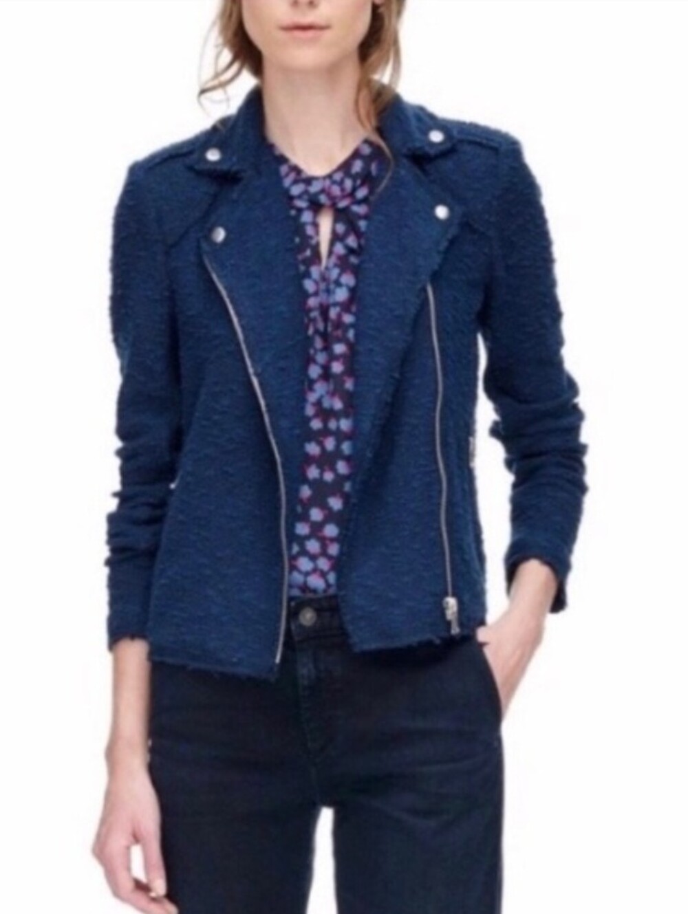 Rebecca Taylor Teal Boucle Moto Jacket